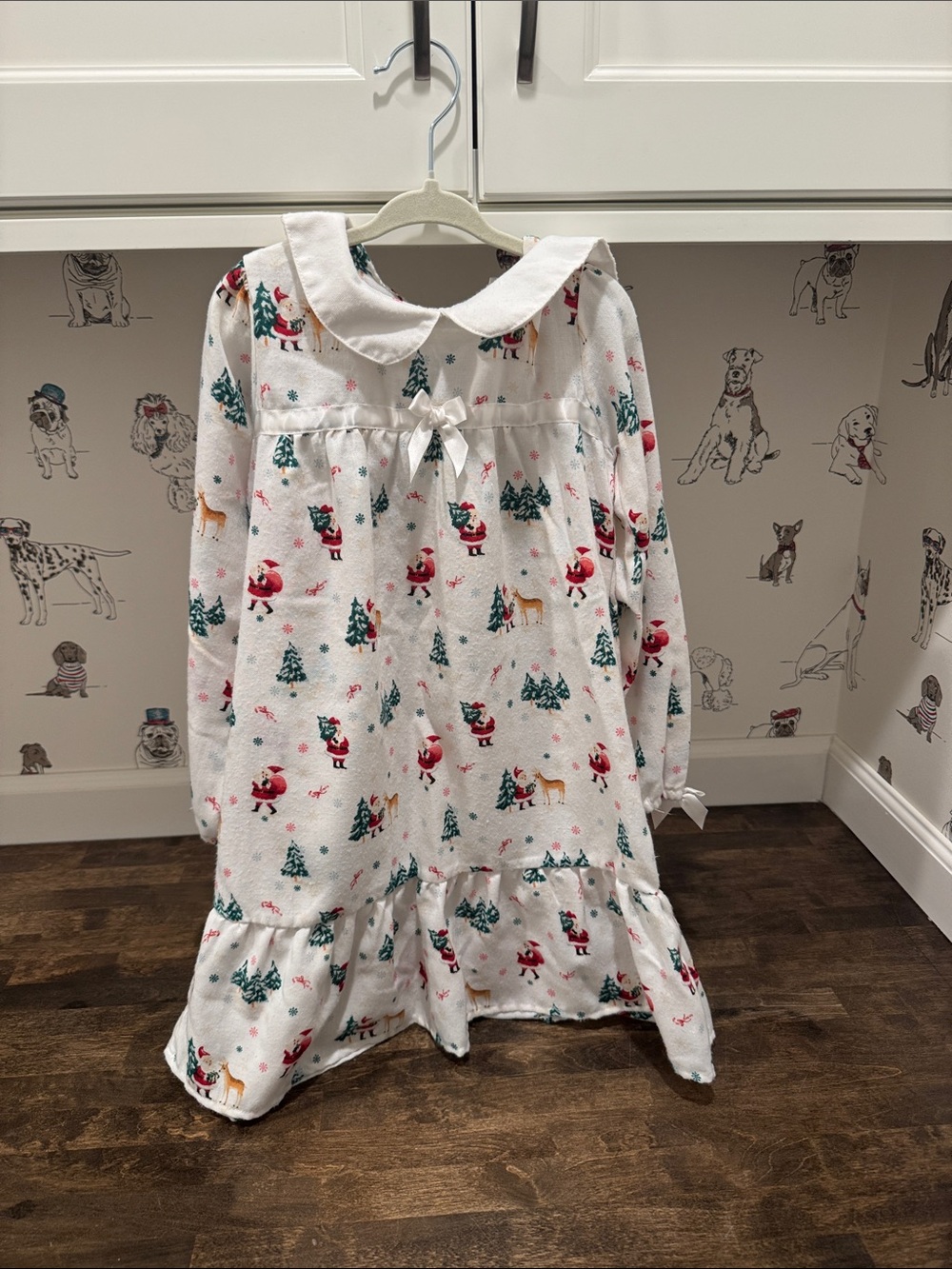 5/6 Gymboree White Christmas Print Peter Pan Collar Nightgown